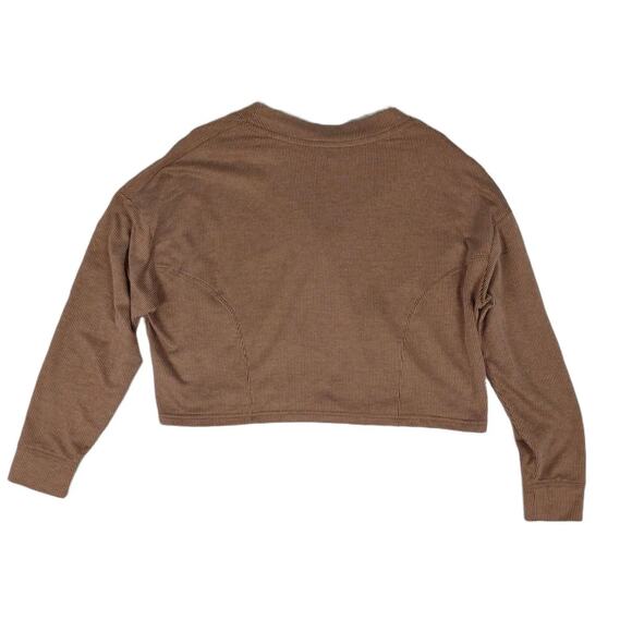 COLSIE Women's XL Ribbed Cropped Lounge Cardigan Top Brown Cozy Baggy Oversize - Picture 3 of 4